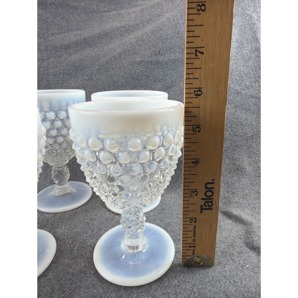 Fenton Moonstone Hobnail Opalescent‎ Glass Goblets Set of 6 White Vintage MCM - Picture 5 of 8